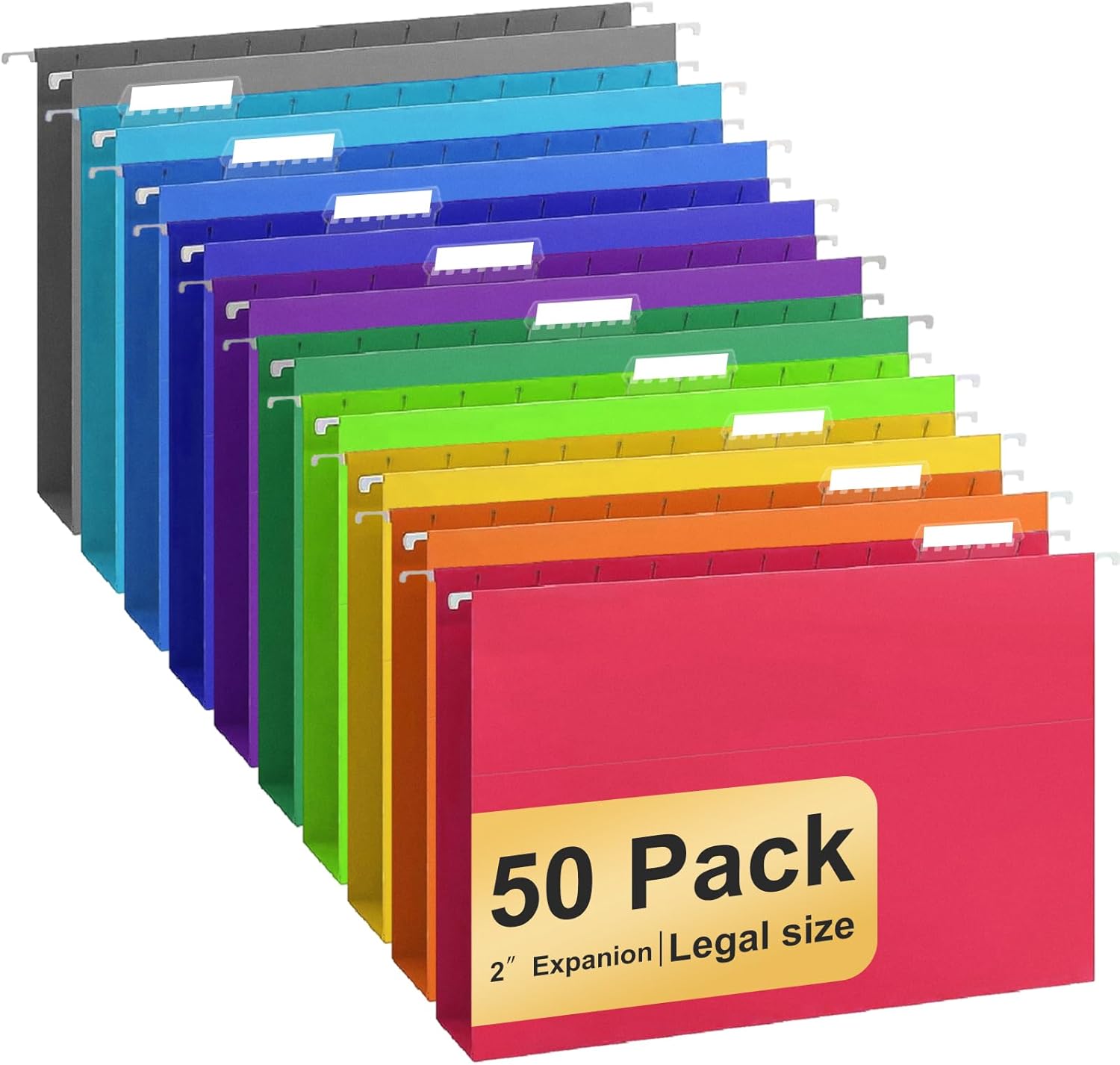 Hanging File Folders Legal Size, 50 Pack File Folders with 1/5 Cut Adjustable tabs, 2" Expansion, Reinforced Hanging Folders Legal Size, Designed for Legal and Law Office File Organization
