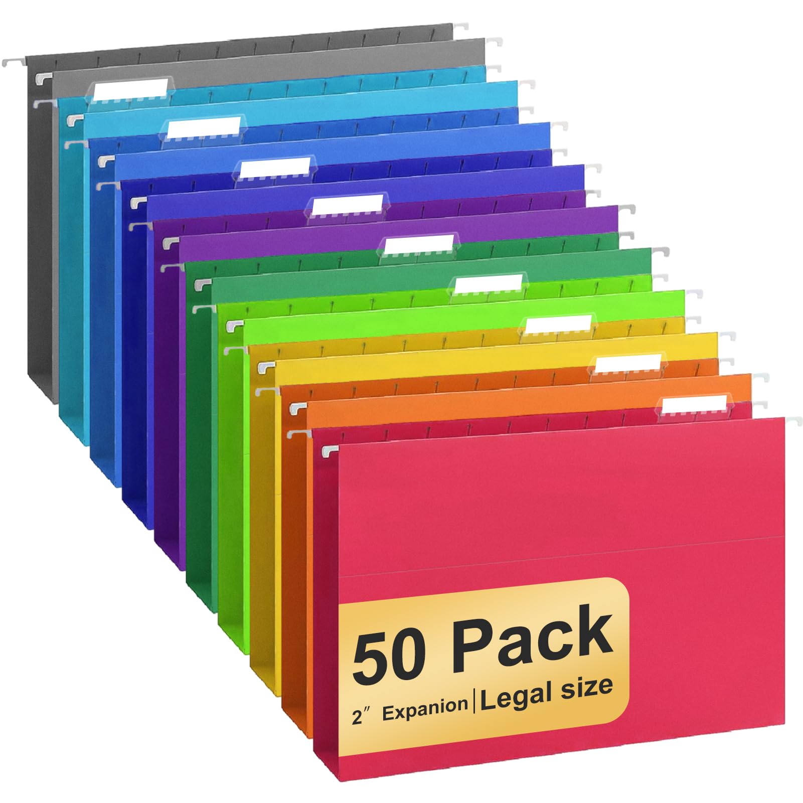 Hanging File Folders Legal Size, 50 Pack File Folders with 1/5 Cut Adjustable tabs, 2" Expansion, Reinforced Hanging Folders Legal Size, Designed for Legal and Law Office File Organization