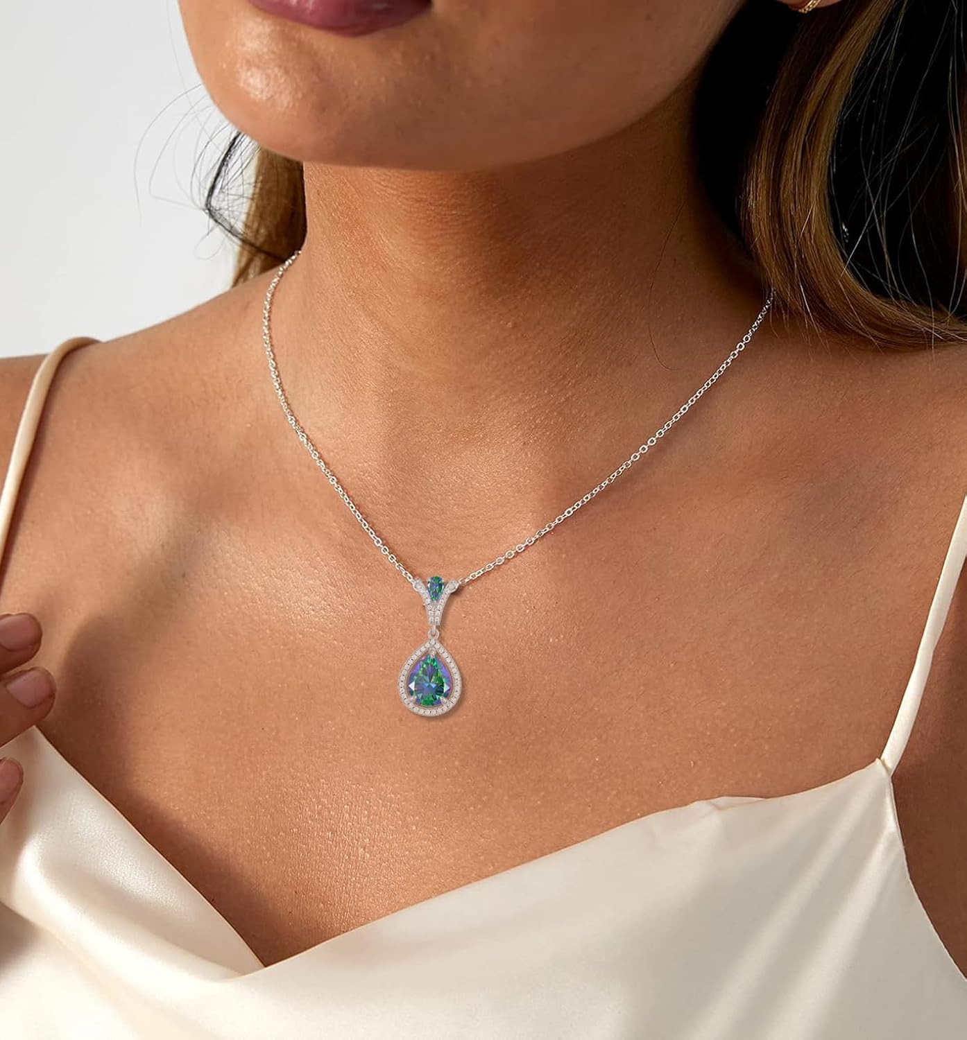 Birthstone Necklace 925 Sterling Silver Tear Drop 5A Cubic Zirconia Pendant Necklace Jewelry Birthday Gifts for Women - Image 3