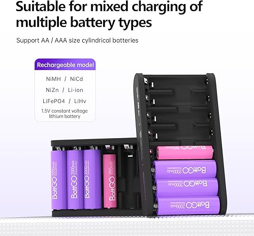 Miniatura 5 de ISDT Cargador de batería AA AAA Baterías recargables 8-Bay Cargador inteligente portátil Carga rápida Puerto de entrada USB para 1.2V NiMH NiCd 1.5V