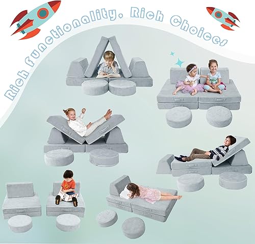 Miniatura 5 de MeMoreCool Sofá modular para niños, sofá modular para dormitorio, sala de juegos, juego de sofá plegable de 8 piezas para niños y niñas, sofá