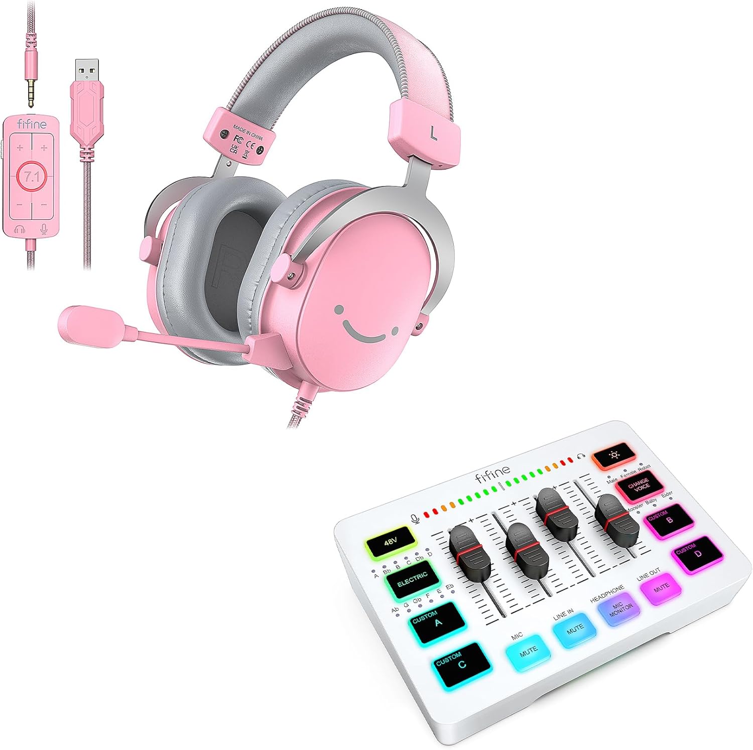 FIFINE PC OverEar Wired Streaming Headset and Audio Mixer,USB Gaming Headset with 7