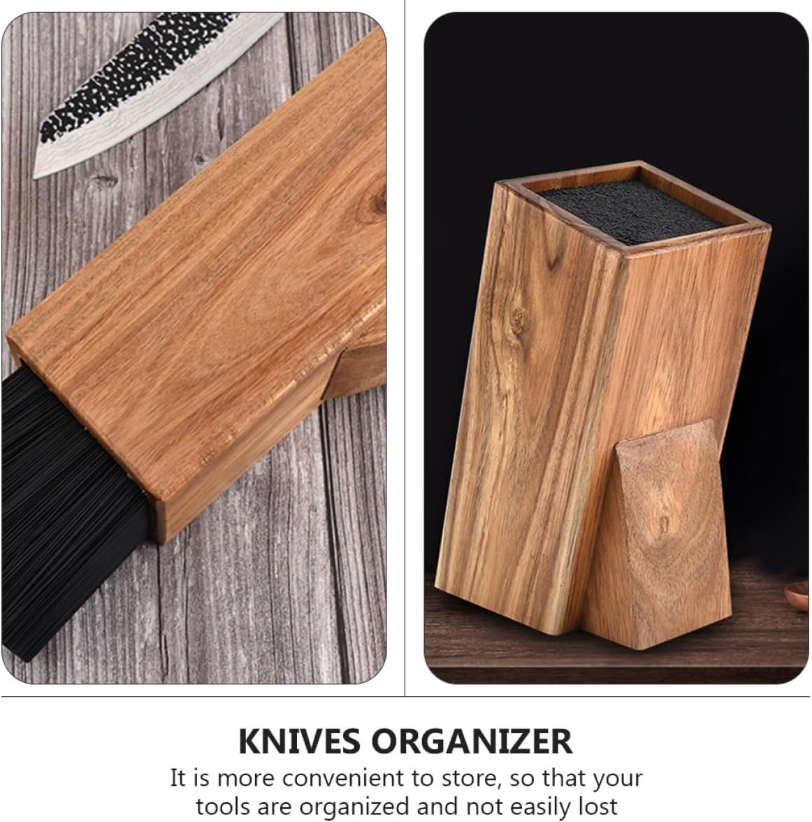 Unomor 1pc Multifunctional Acacia Wood Knife Holder Sturdy Kitchen Utensil Storage Rack for Countertop for Organizing Kitchen Knives and Cutlery