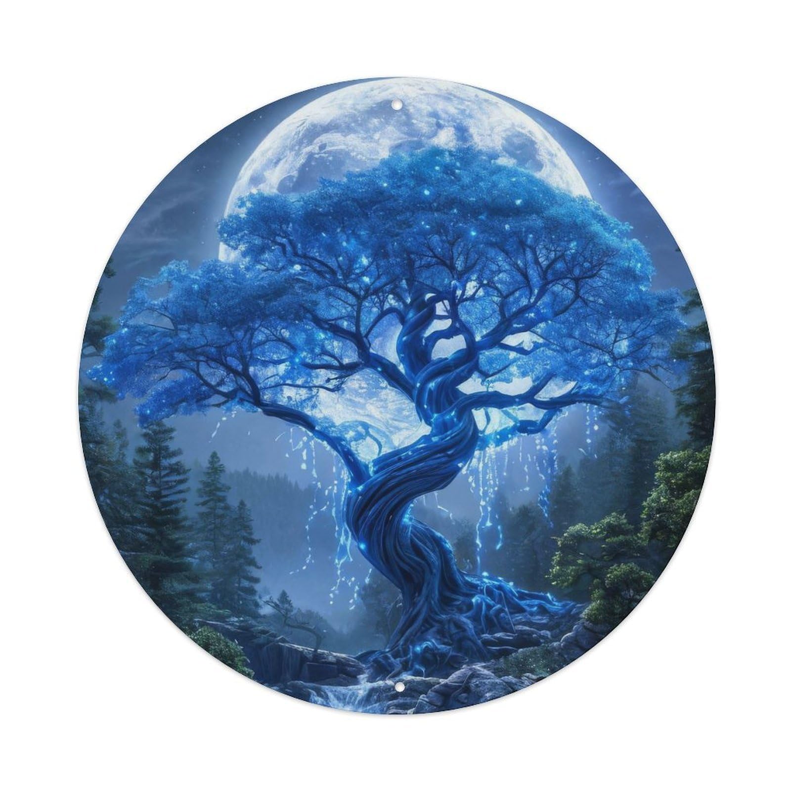 Waterfall Moonlight And Water at Midnight Metal Tin Sign