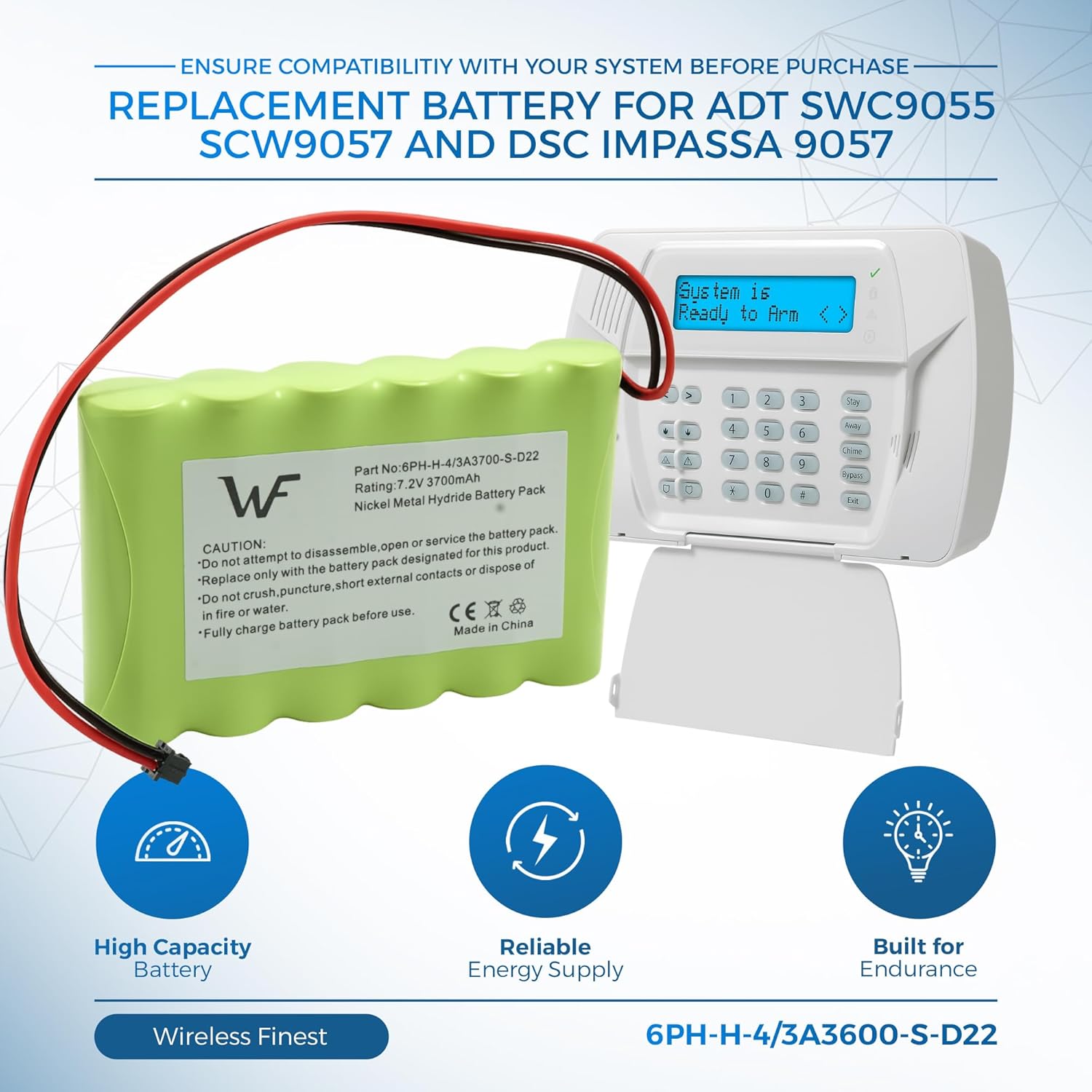 Replacement Battery+Tool for ADT DSC IMPASSA 9057 SCW9055 SCW9057 BH7236-SS 17000145 17000152 Wireless Home Security System Alarm Control Panel DSC 6PH-H-4/3A3600-S-D22, Fix Low Battery Power Issue