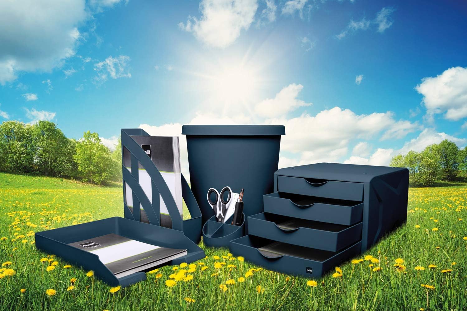 Helit H6405834 - Waste Paper Basket The Green German, 18 litres, Made of Recycled Plastic, Blue Angel Certified, 1 Piece