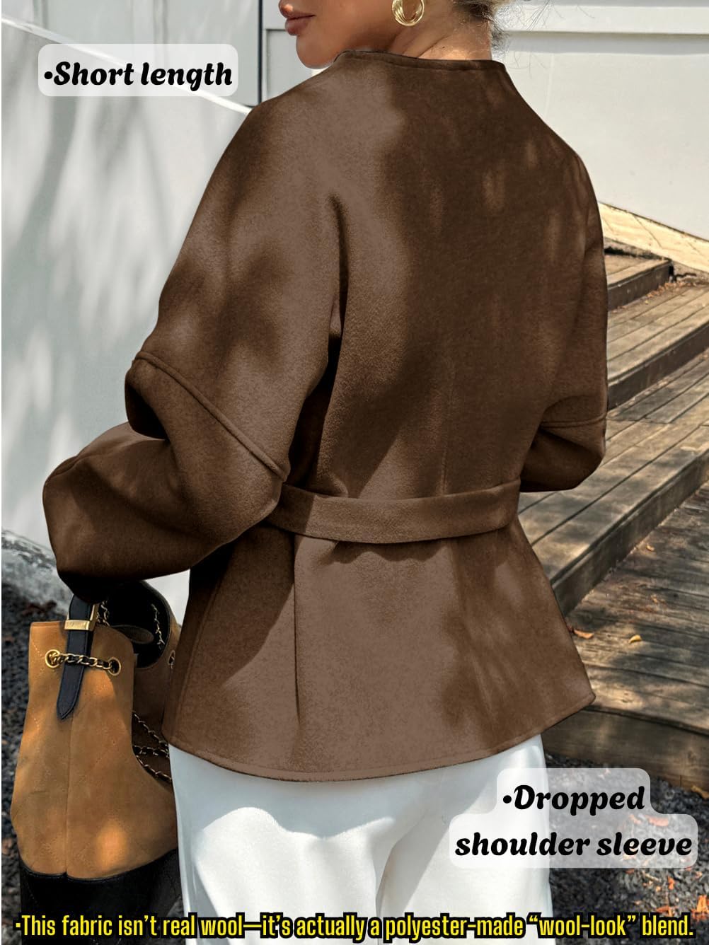 Old Money Women Cropped Pea Coat, Short Wrap Belted Blazer Jackets, Winter Work Office Business Fashion Casual Outfit - Image 3