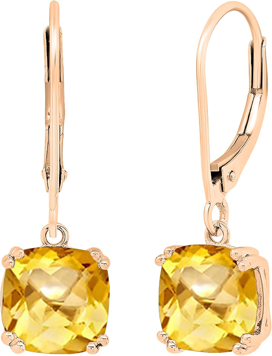 Dazzlingrock Collection 8mm Each Cushion Gemstone Women Dangling Drop Earrings, 14K Real Solid Gold