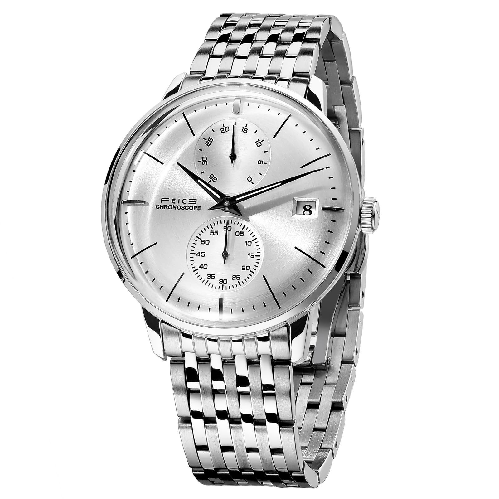 FEICE Automatic Waches for Men Bauhaus Analog Mechanical Men’s Watch Casual Waterproof Anti Shock Dress Watch Stainless Unique Gifts FM212 Watch. Silver