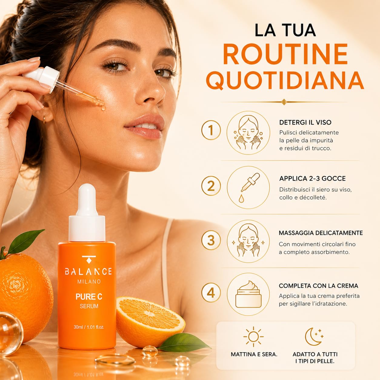 Siero Vitamina C Viso, Acido Ialuronico e Limone - Made in Italy - 30ml | Siero Illuminante Viso - Antiossidante e Anti-Macchia - Texture Fresca Rapido Assorbimento - Skin Care BALANCE MILANO