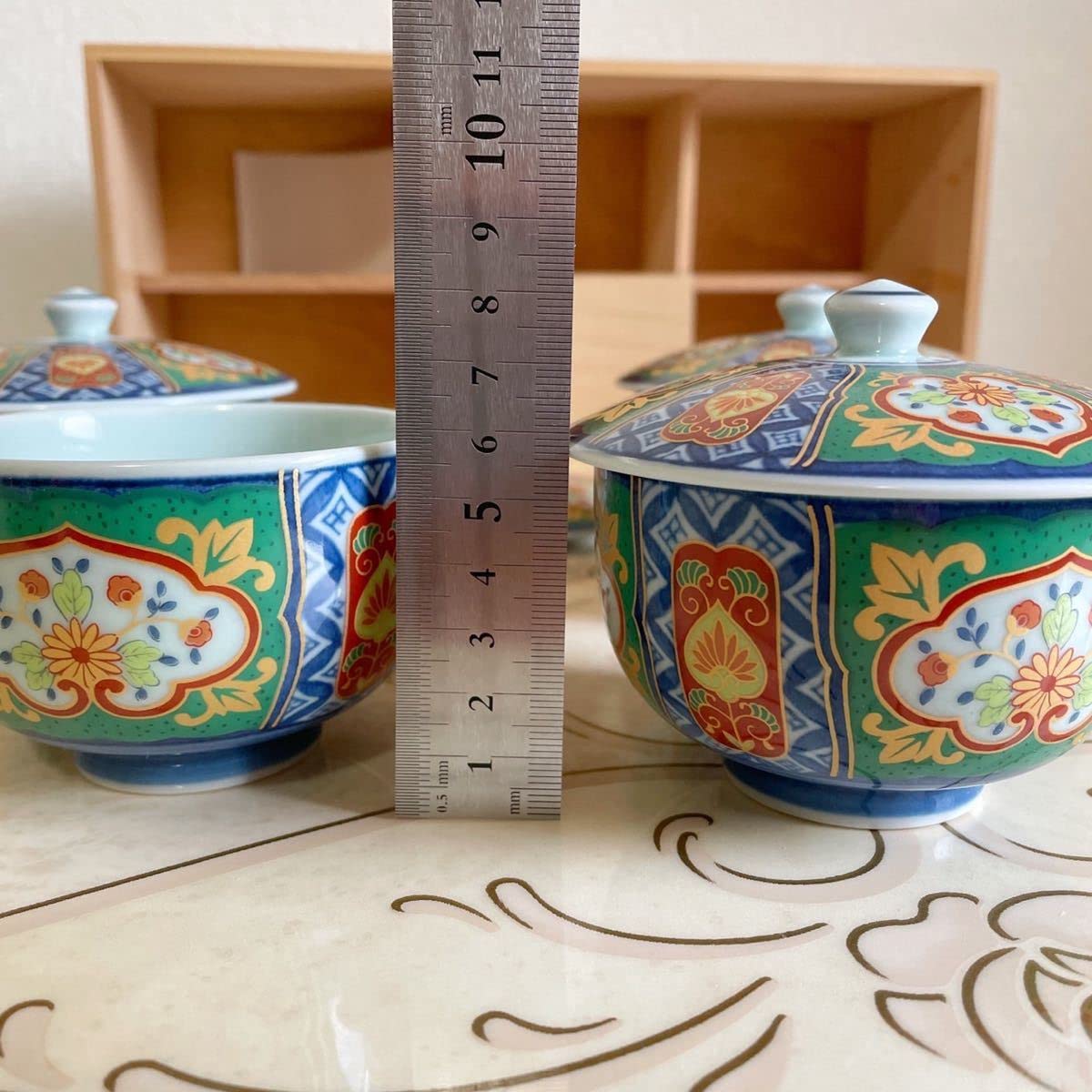 Amazon.co.jp: 有田焼 祥峰窯 古伊万里 蓋付き湯呑み揃 5客セット 色絵 