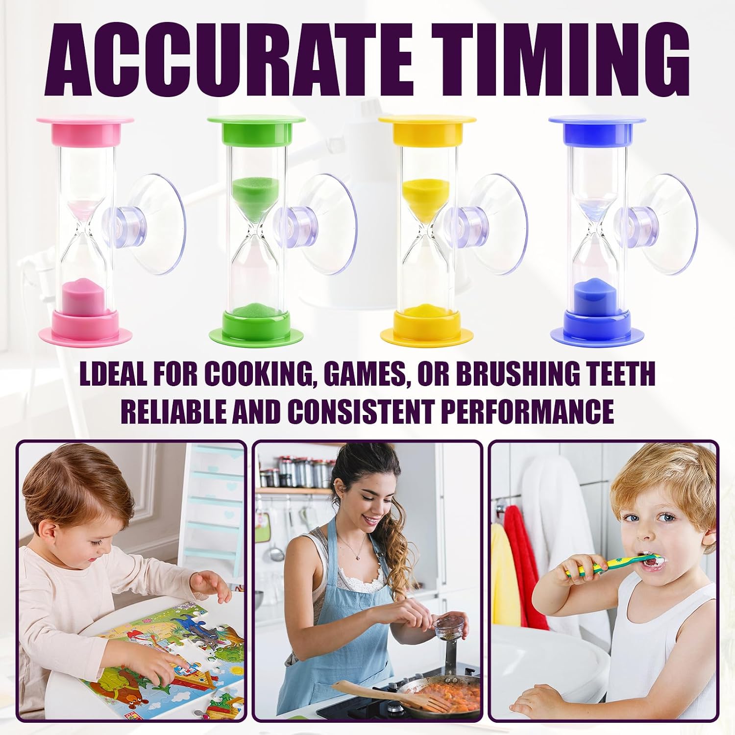 4-Pack Hourglass Sand Timer with Suction Cup, 2 Minute Sand Timers
