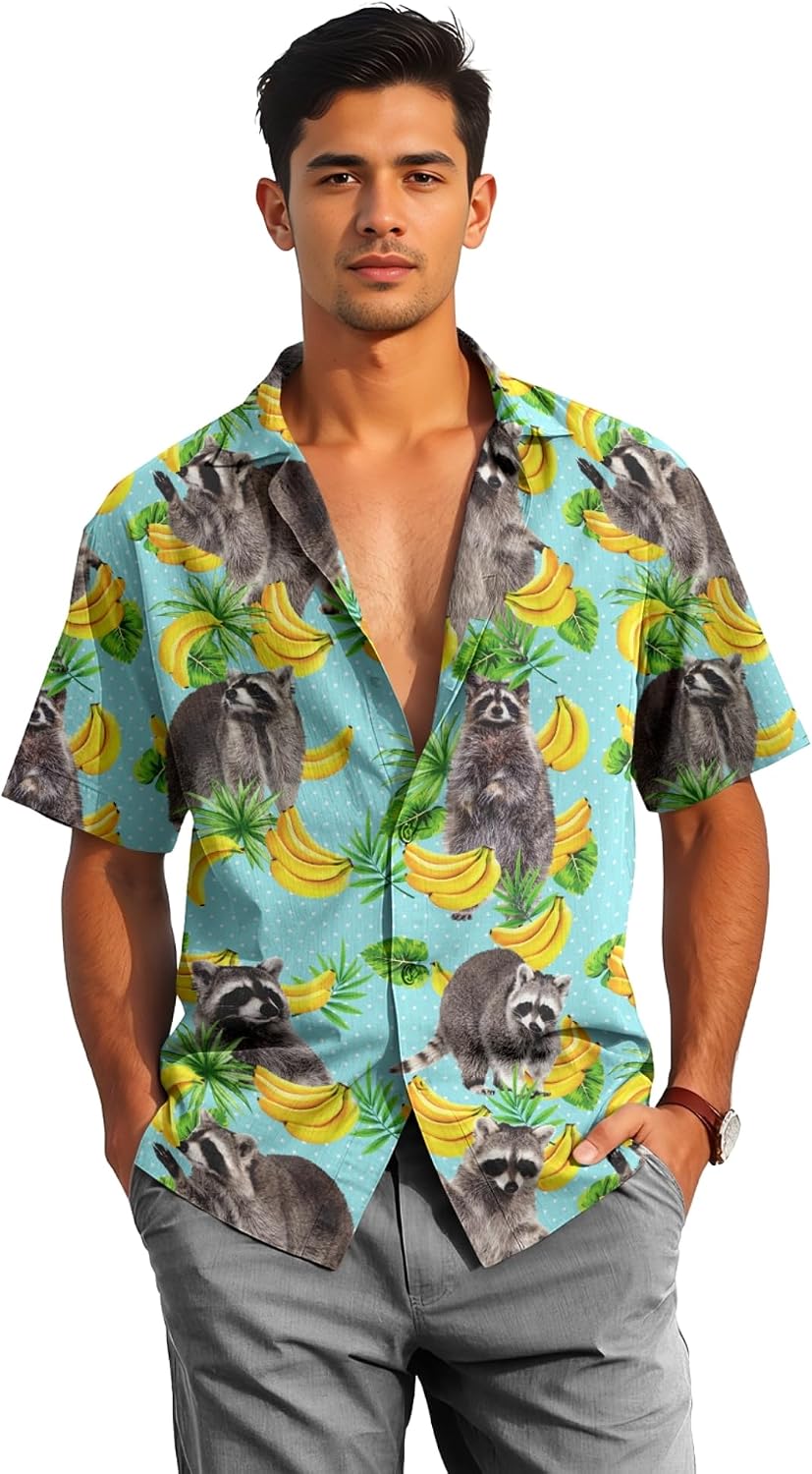 HANDICHI Design Men's Hawaiian Wrinkle Free Short Sleeve Button Down Funny Tropical Floral Beach Vacation Shirt