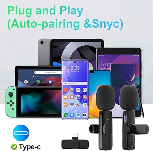 Miniatura 10 de Paquete de 2 micrófonos de solapa inalámbricos para iPhone, micrófonos profesionales de solapa, micrófono inalámbrico Plug-Play, micrófono de solapa