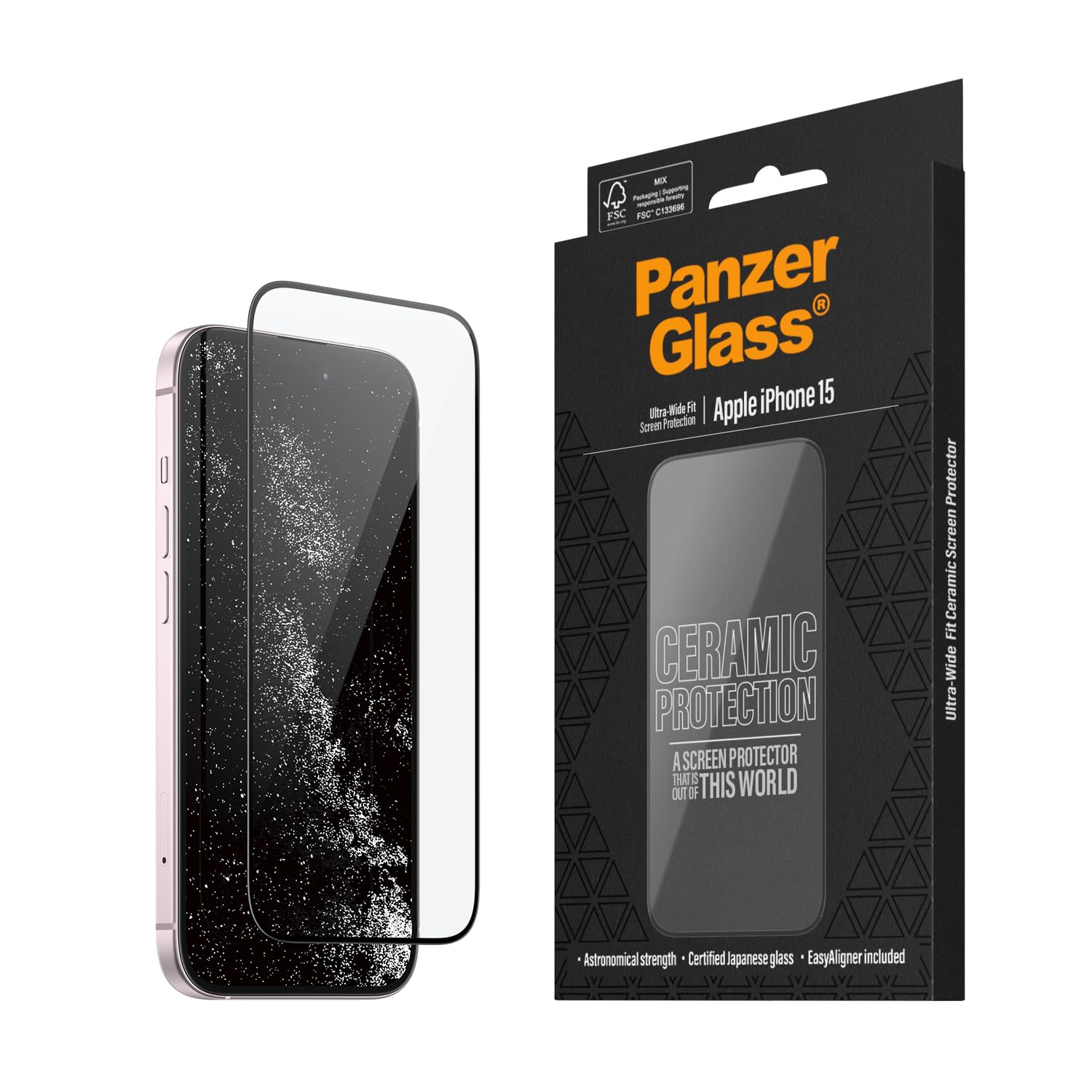 PanzerGlass™ Protezione dello schermo in vetro ceramica - Protezione dello schermo 5 volte più resistente, vetro Ohara con resistenza astronomica, facile installazione (I Phone15)