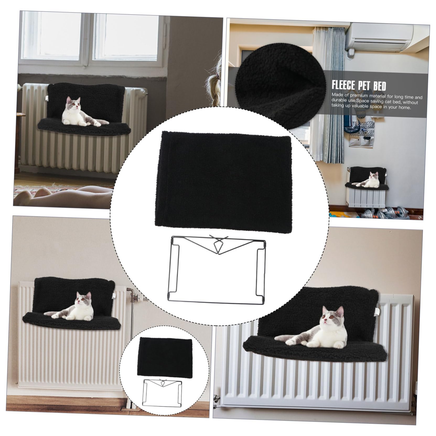 Schwarzes Fleece Katzen Haustierbett Mit Eisenrahmen Hängendes Heizkörperbett Platzsparend Abnehmbar Waschbar Haustierbett Für Katzen Und Kätzchen