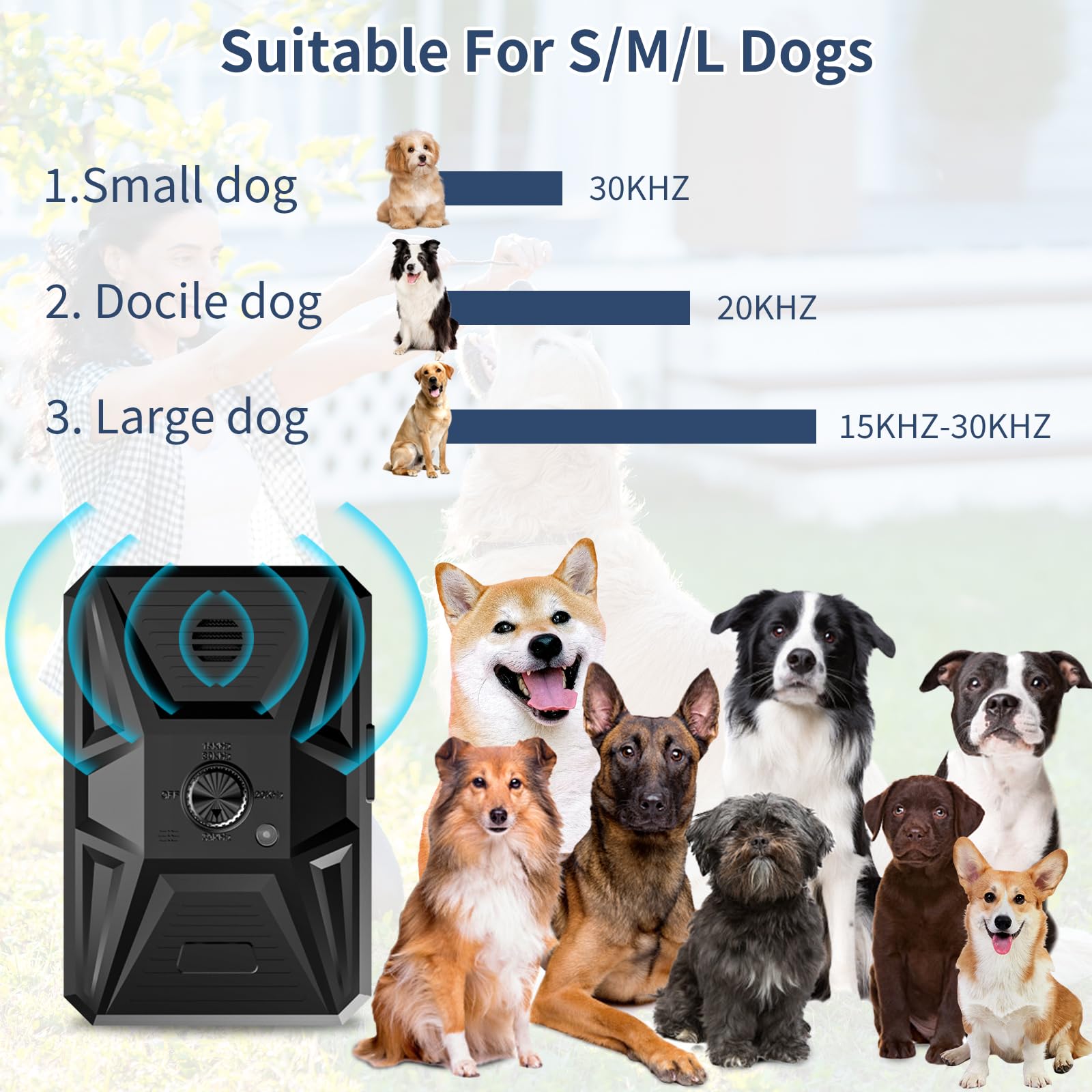 Anti Barking Device Dog Bark Deterrent Devices with 3 Mode Outdoor Indoor Dog Bark Deterrent Rechargeable & Waterproof Anti-Bark Tool for All Types Dog Blue Black Black product thumbnail 7