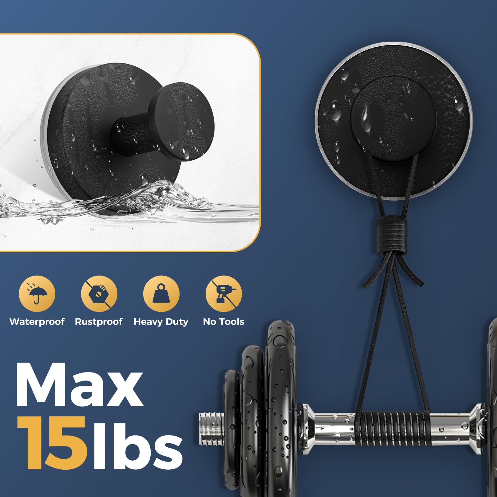 QQK Large Suction Cup Hooks for Shower,Glass Window&Door,Mirror,Reusable Shower Hooks,No-Drill Removable Towel Hooks for Bathroom,4 Packs(Matte Black) - 5