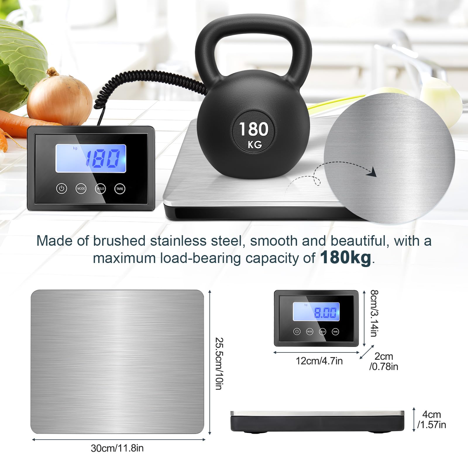Balance Numérique 180kg Plateforme de Pesage avec KG/LB/OZ Affichage Externe