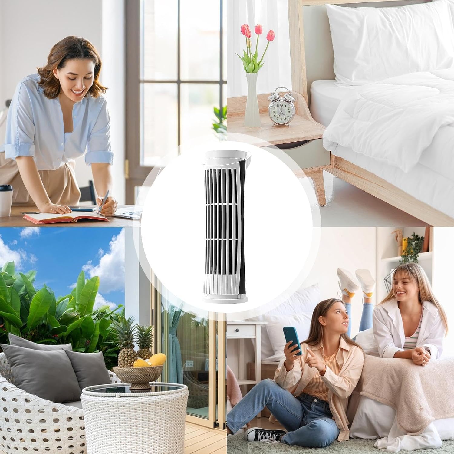 Tower Fan | USB Rechargeable Quiet Blower | Bladeless Quiet Tower Fan with LED Light for Car Travel Desk Garage Indoor RV Studio Kitchen