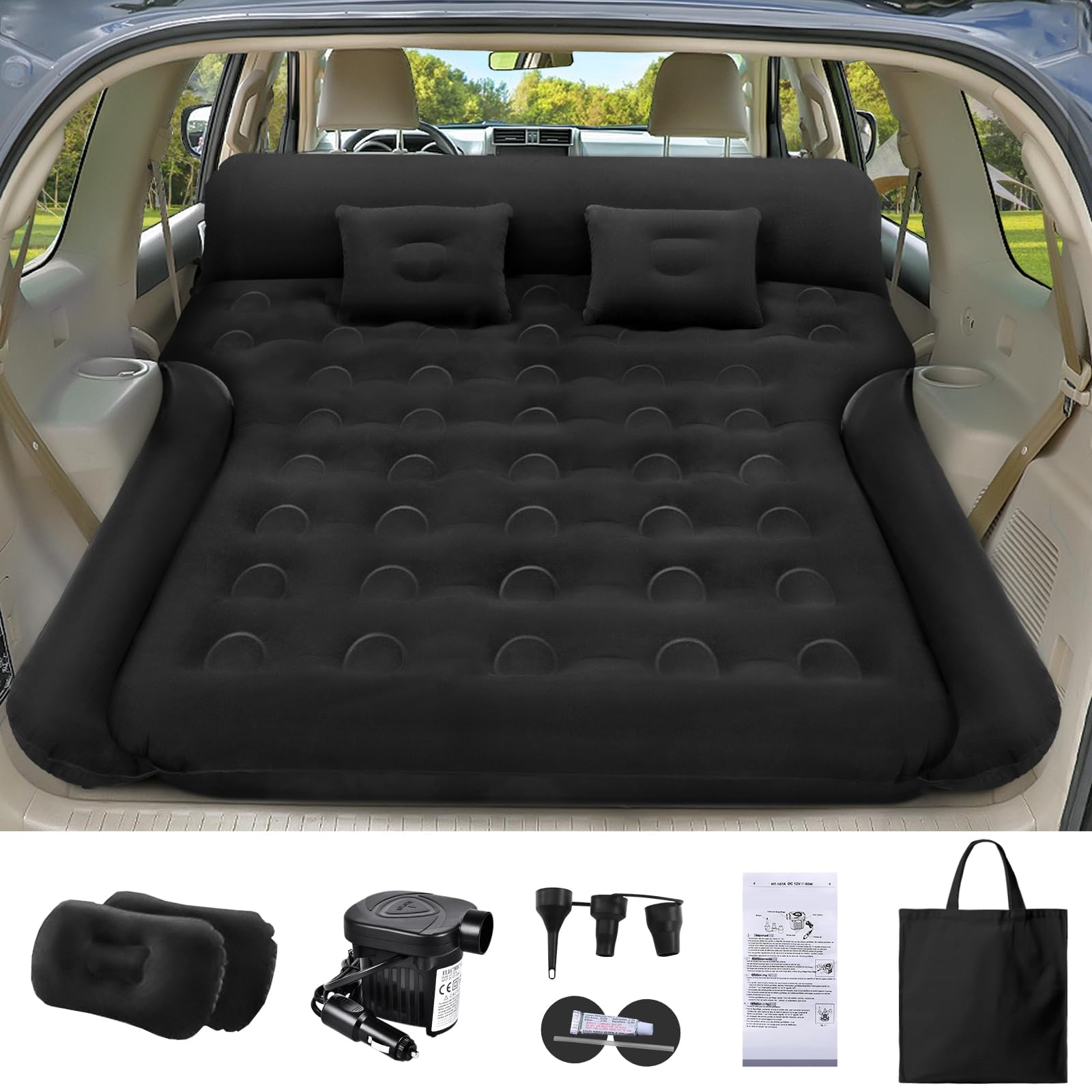HFFTYU Inflatable Car Mattress for Toyota Yaris/Toyota RAV4/Toyota Hilux/Toyota Corolla, Heavy Duty Car Air Bed Puncture Resistant Air Mattress with Pump for Camping Travel Sleep,A