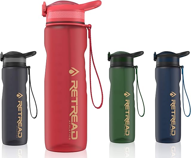 RETREAD ATHLETICS Tritan BPA FREE Sports Water Bottle 650ml 1000ML With Straw & Carry Ribbon Frosted Finger Grip Body Suitable For Cycling Hiking Running (1000, Wild Pink)