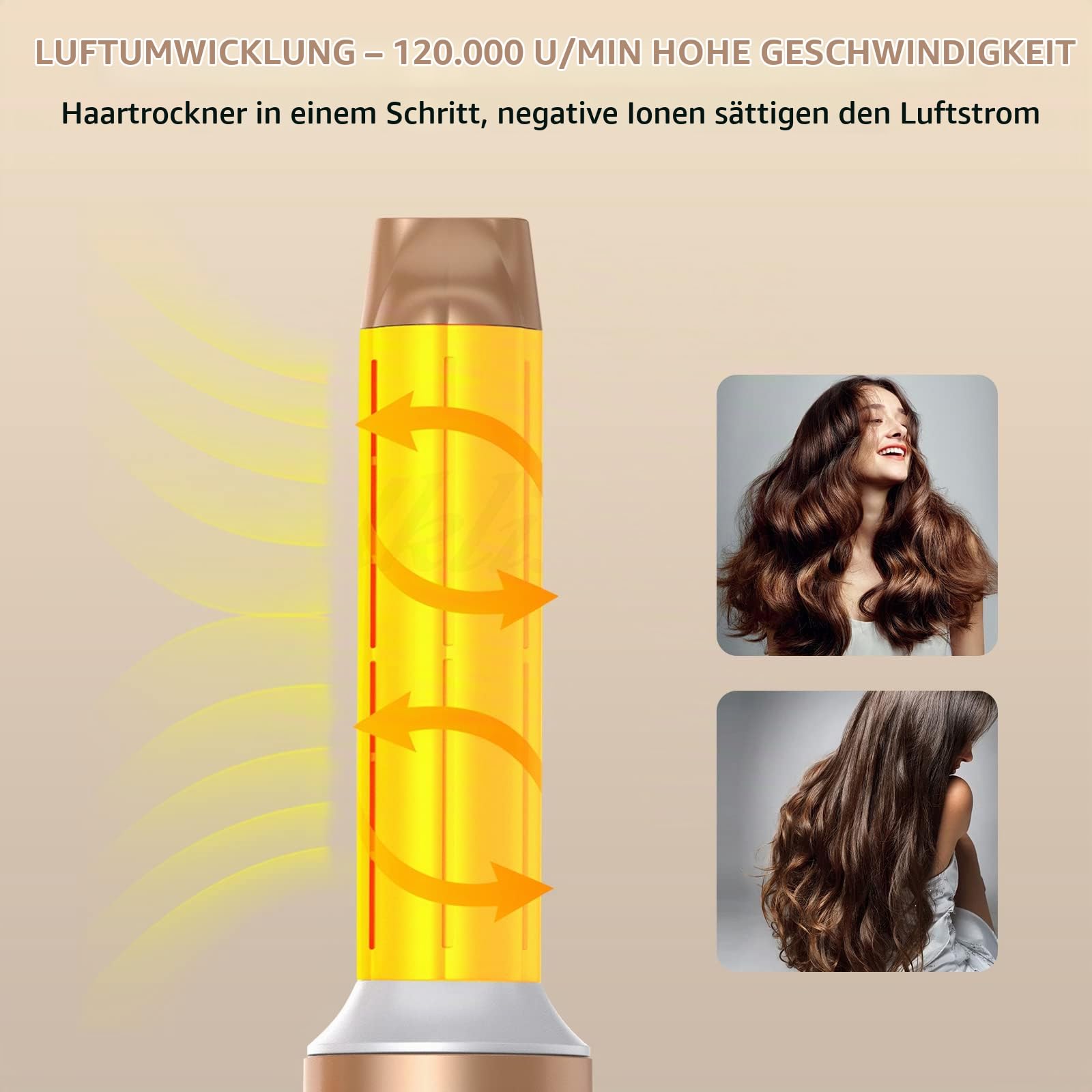 TANSHINE 7 in 1 Hairstyler,110000 RPM High Speed Ionen Haartrockner Föhn Set für Schnelles Trocknen,Auto Wrap Airstyler Haarstyler Fföhnbürste Warmluftbürste Set,Blowout Hot Air Dryer Brush