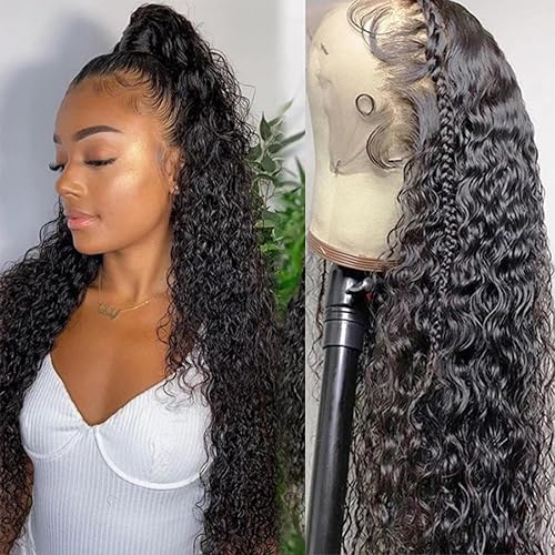 Miniatura 4 de CURLYCUB Pelucas de cabello humano con encaje frontal de onda profunda de 13 x 4, línea capilar natural con abuelitos, pelucas de encaje frontal