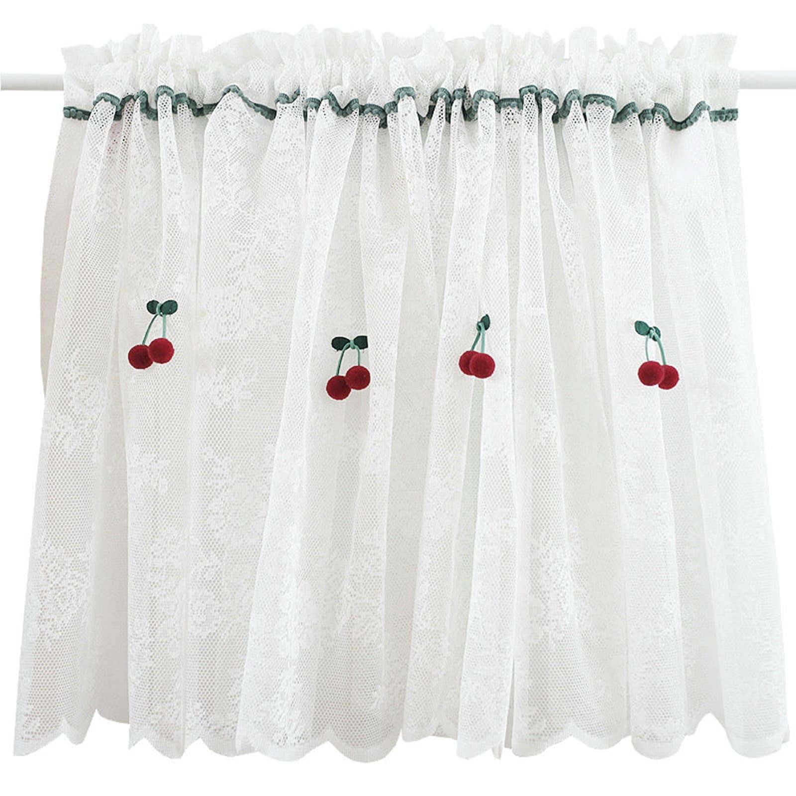 Cortina de poliéster transparente KnSam con encaje de cereza, visillo de 110x140 cm para cocina