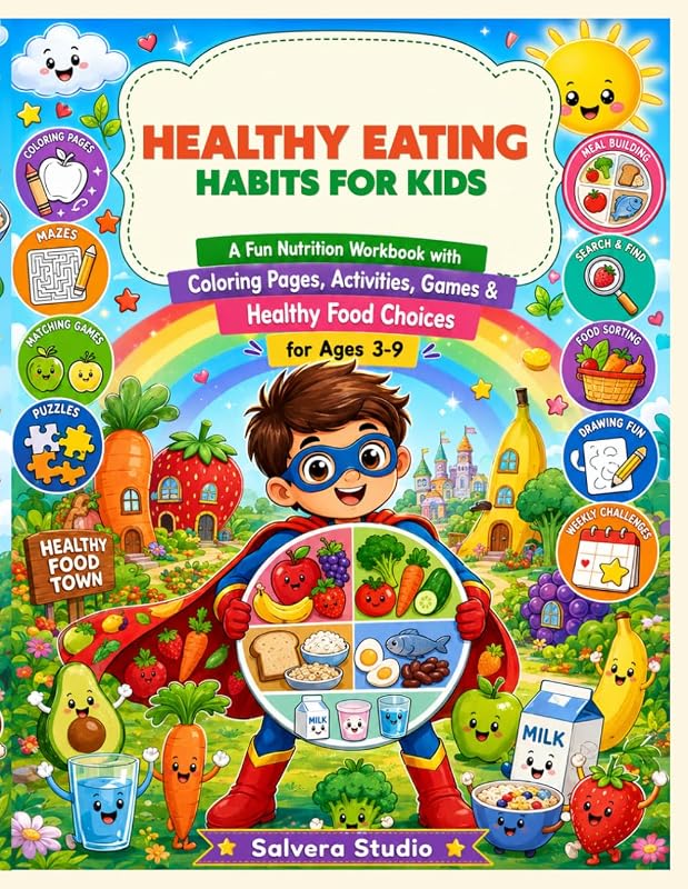 Healthy Eating Habits for Kids - A Fun Nutrition Workbook Coloring Pages, Activities, Games, Healthy Food Choices & Meal Planning for Ages 3-9: ... Eating Habits (Little Healthy Heroes Series)