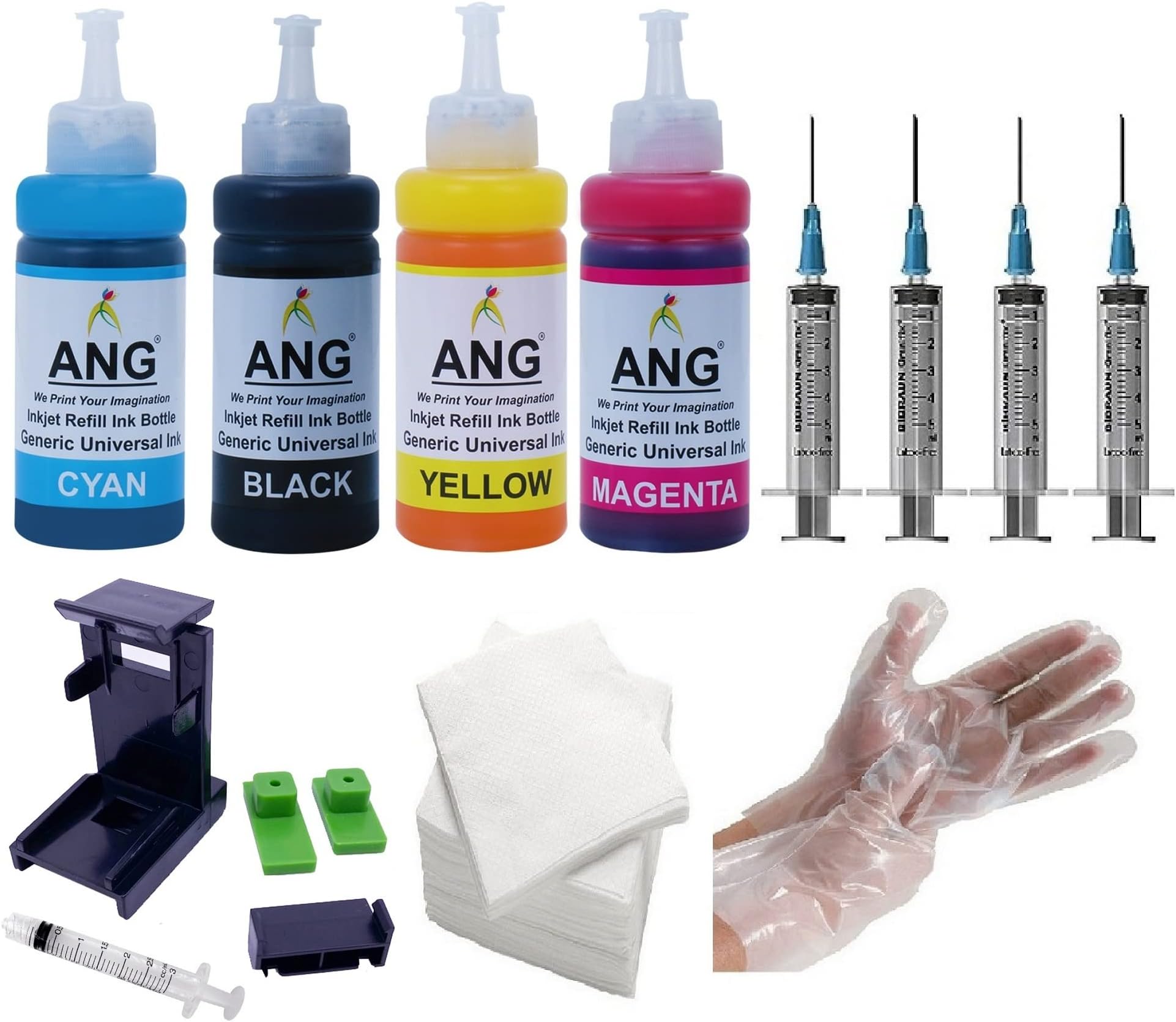 ANG Ink Refill Suitable for 805 Black & Color Ink Cartridge with 400g Compatible with Section Tools & 4 Syringes