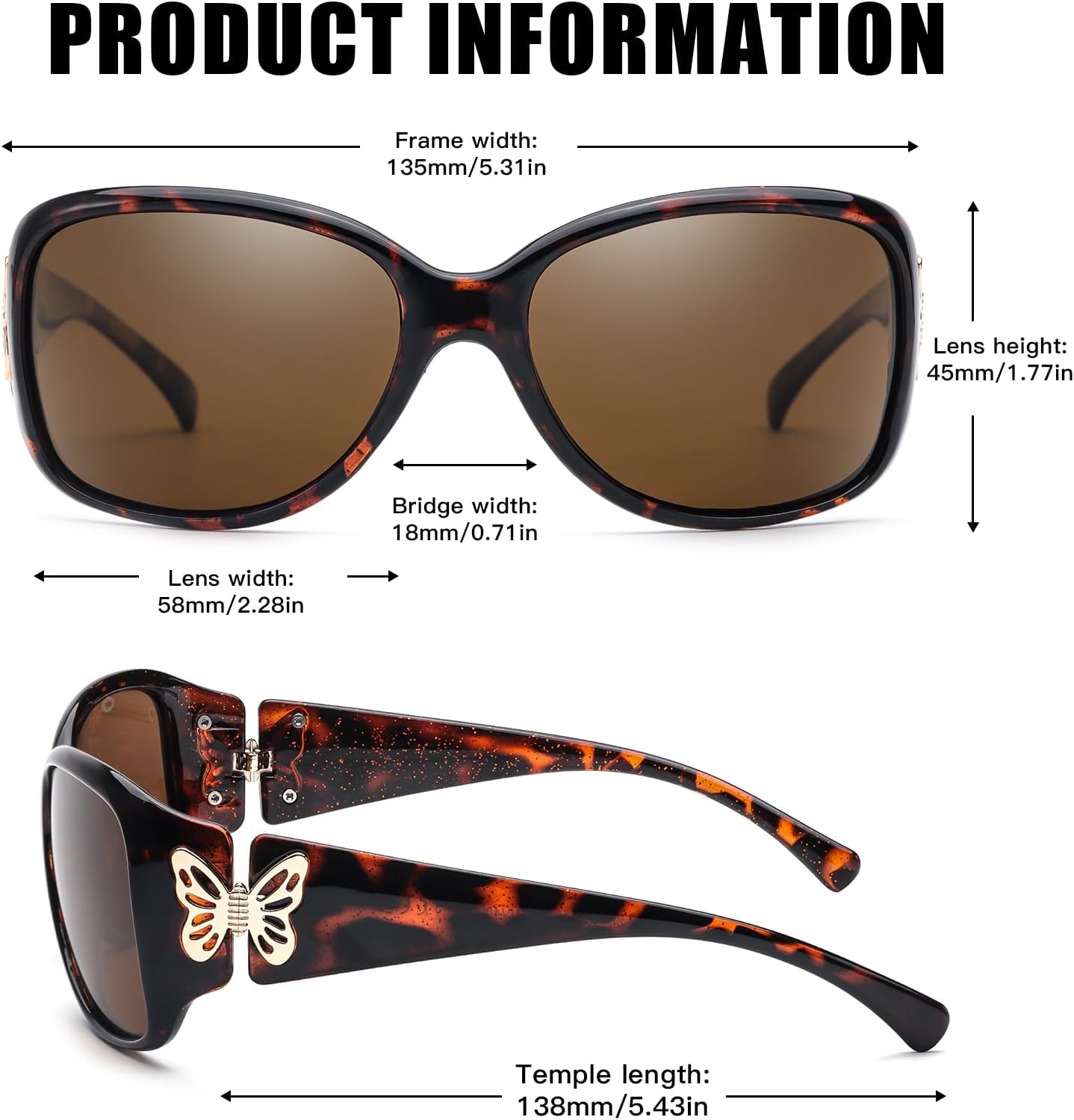 LVIOE Polarized Sunglasses for Women Trendy Wraparound Butterfly Decoration with UV400 Protection LS2301 - Image 3