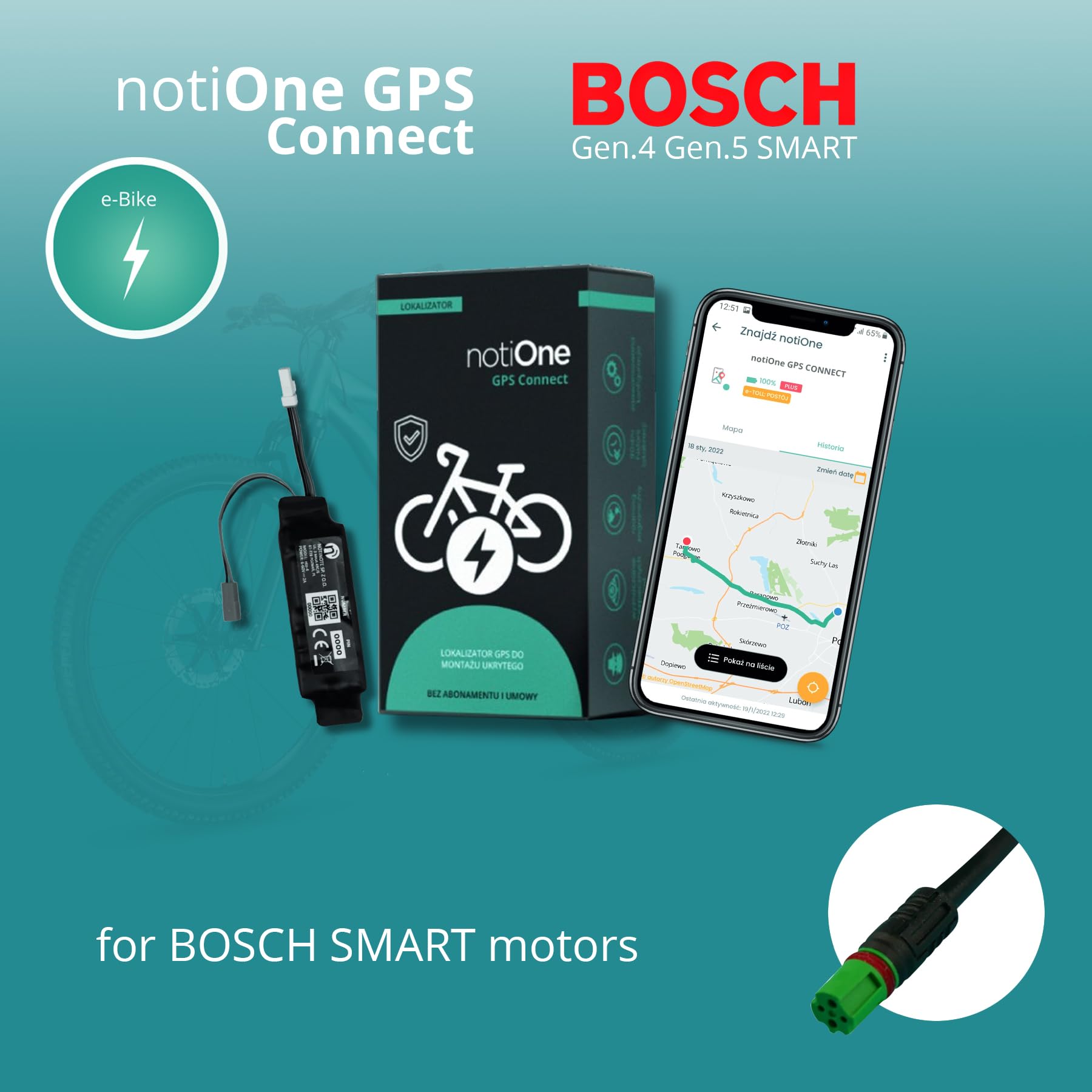 Tracker GPS für E-Bike mit Elektromotor Bosch SMART Gen.4 notiOne® | Diebstahlalarm, ohne ABO | Echtzeit-Ortungsüberwachung, Roaming