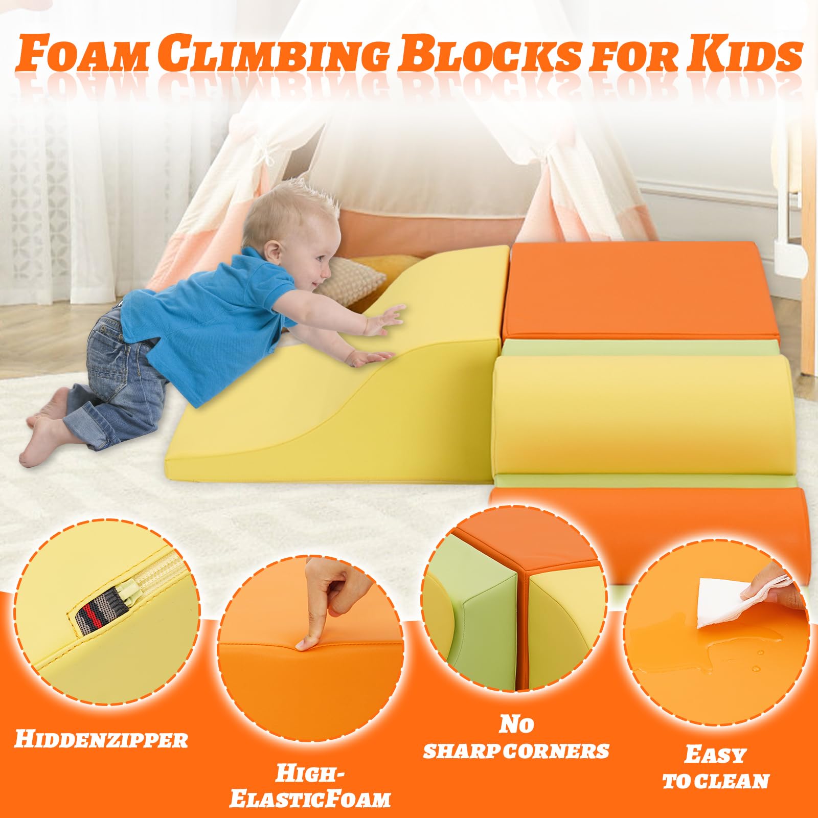 Kinder-Klettermatte Aus Schwamm,Schaumstoff Bausteine Baby.Montessori Spielzeug Kids Soft Play Set, Motorikwürfel Spielzeug ab 1 Jahr Baby Soft Play Set Für Zuhause & Kita