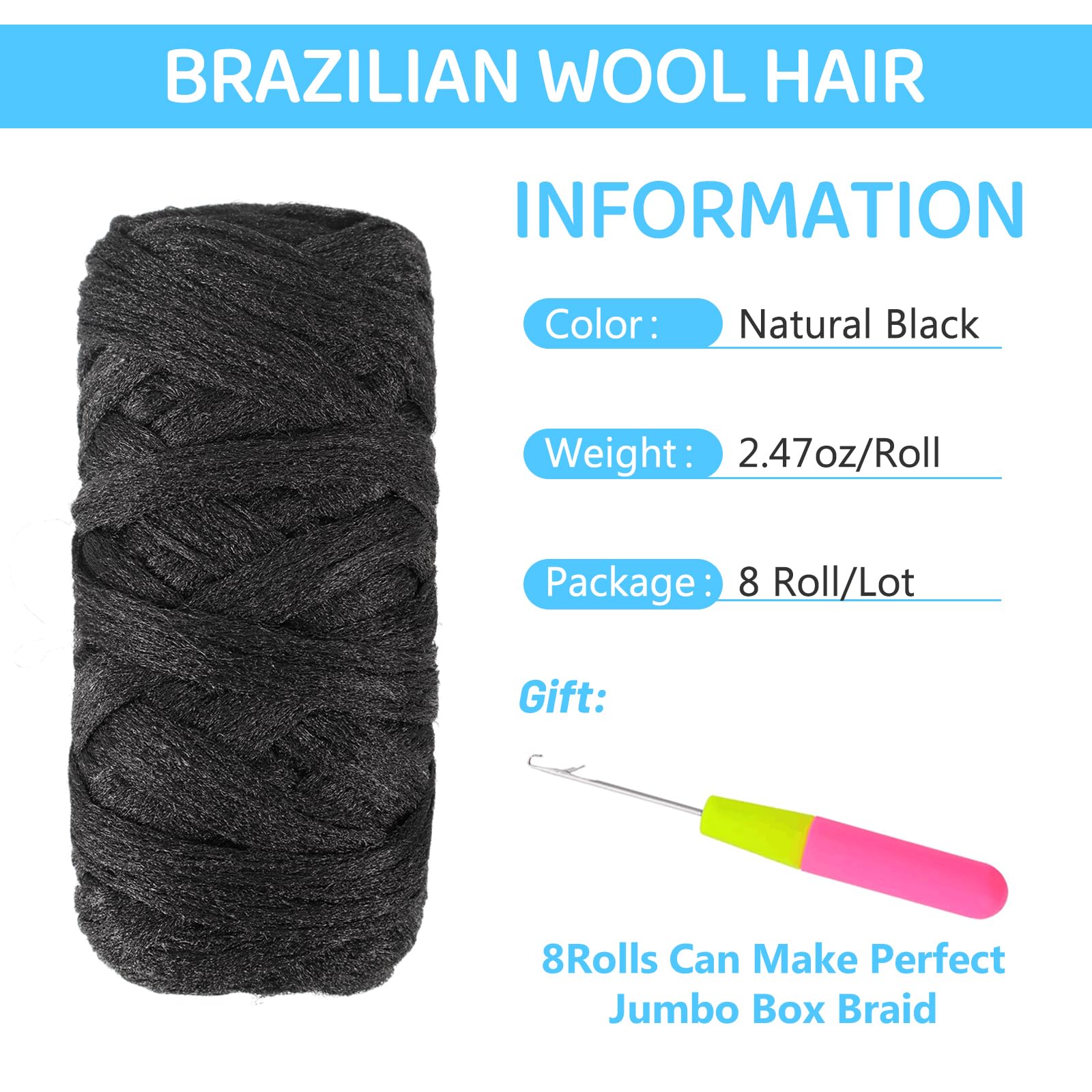 Ainimiu 6 Roll Dark Brown Brazilian Wool Hair for Braiding Hair Acrylic Yarn Crochet Box Braids Senegalese Twist Jumbo Braids Faux Locs Crochet Hair for Women Synthetic Braiding Hair Extensions - Image 2