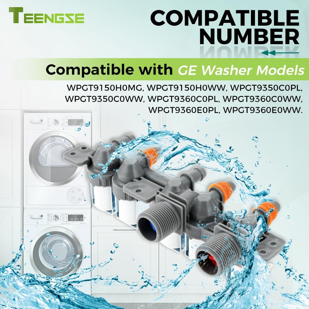 WH13X10017 Water Inlet Valve Compatible with WPGT9150H0MG, WPGT9150H0WW, WPGT9350C0PL, WPGT9350C0WW, WPGT9360C0PL, Replacement for PS960664 AP3205006 AH960664