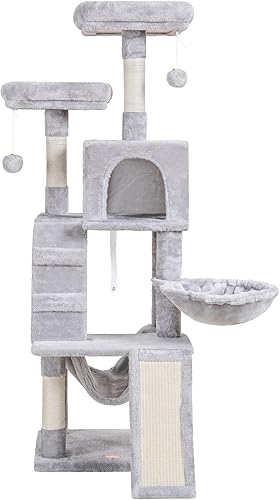 Miniatura 7 de Heybly Árbol para gatos, torre para gatos de interior, muebles para gatos de varios niveles, condominio para gatos con percha de felpa acolchada,