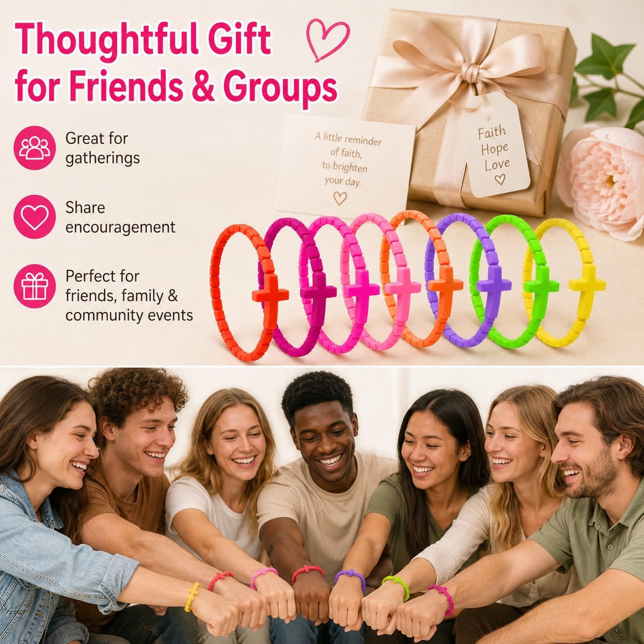 8PCS Colorful Silicone Cross Bracelets, Vibrant Multi-Color Religious Faith Bracelet Set, Stretchable Rubber Jesus Bracelets for Women & Men, Religious Christian Wristbands for Easter Baptism Church Party