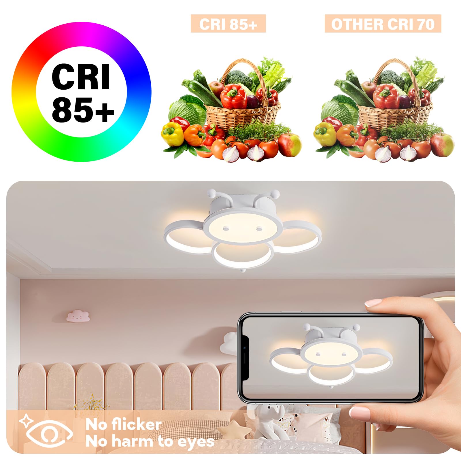 Lampadario Camera dei bambini LED Plafoniera Camera da letto Plafoniera Dimmerabile Luce con telecomando 3000K-6000K Ape Lampade a Soffitto Cameretta Bambino 40CM