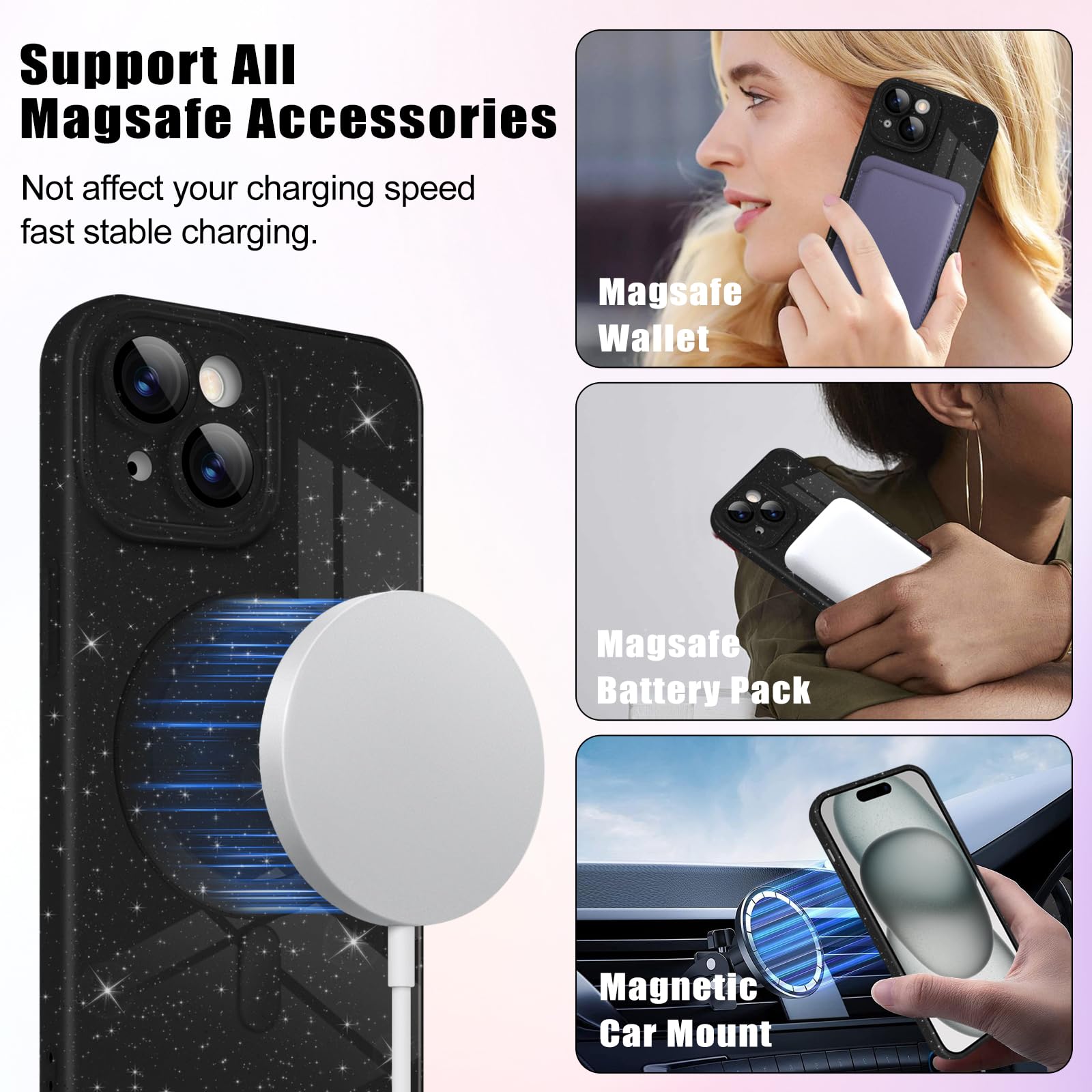 Newseego Cover Magnetica Trasparente per iPhone 17 Pro [Compatibile con MagSafe] Design Scintillante per Ragazze e Donne Diamante Morbido Sottile TPU Custodia Antiurto per iPhone 17 Pro-Argento
