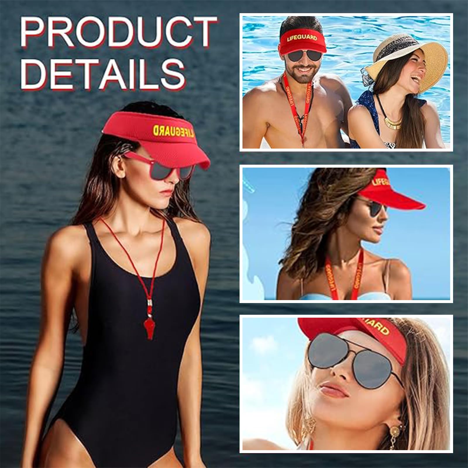 Baywatch, Lifeguard Costume, 5 Pcs Baywatch Costume Including Hats, Bags, Sunglasses - Image 3