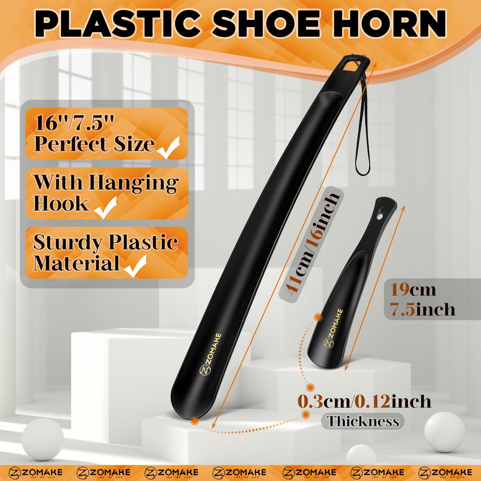 ZOMAKE Calzador de Zapatos Plastico 2 Piezas 41cm y 19cm para Viaje