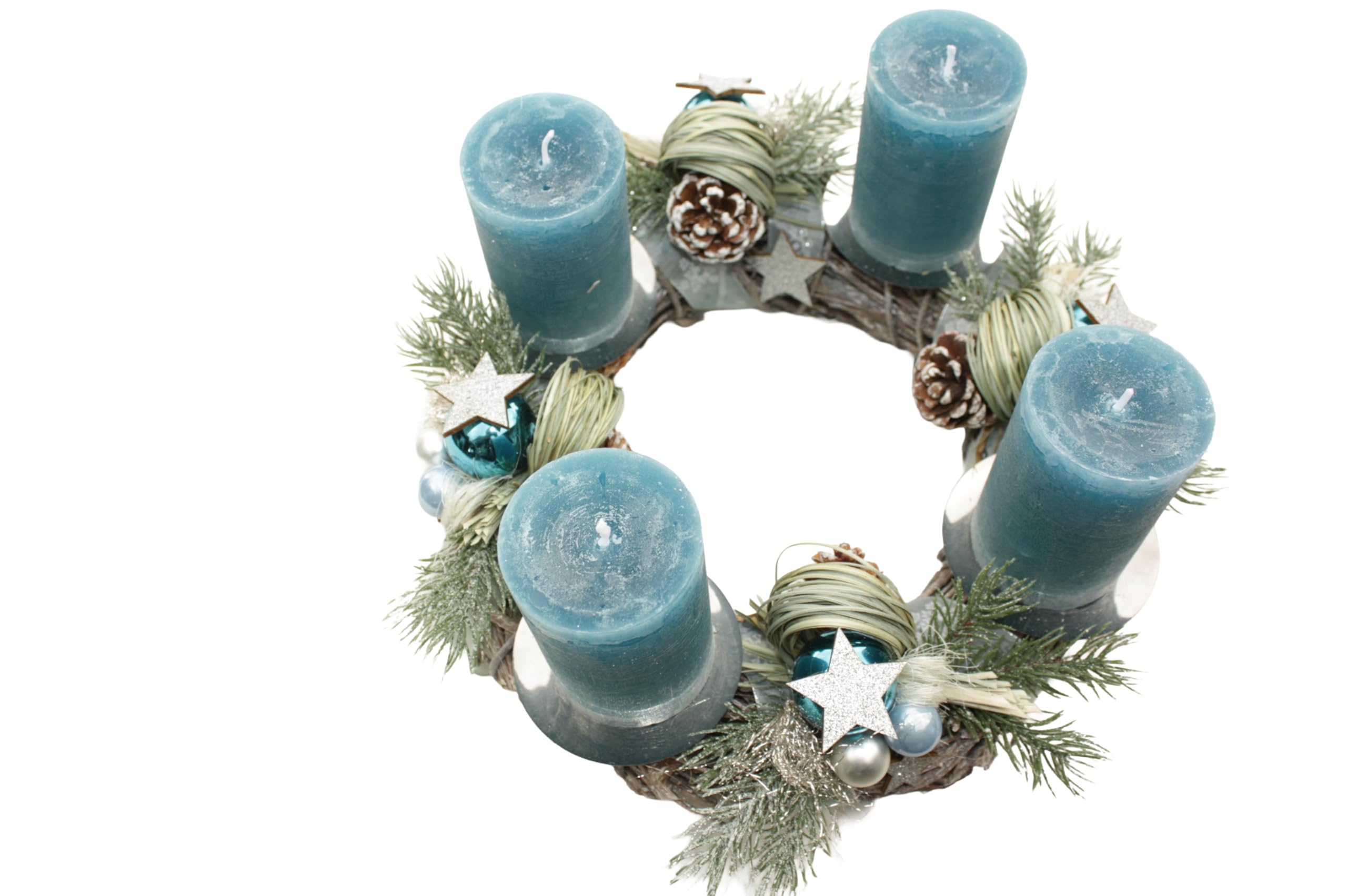Adventskranz D30cm, Azurblau Silber | Durchgewachst