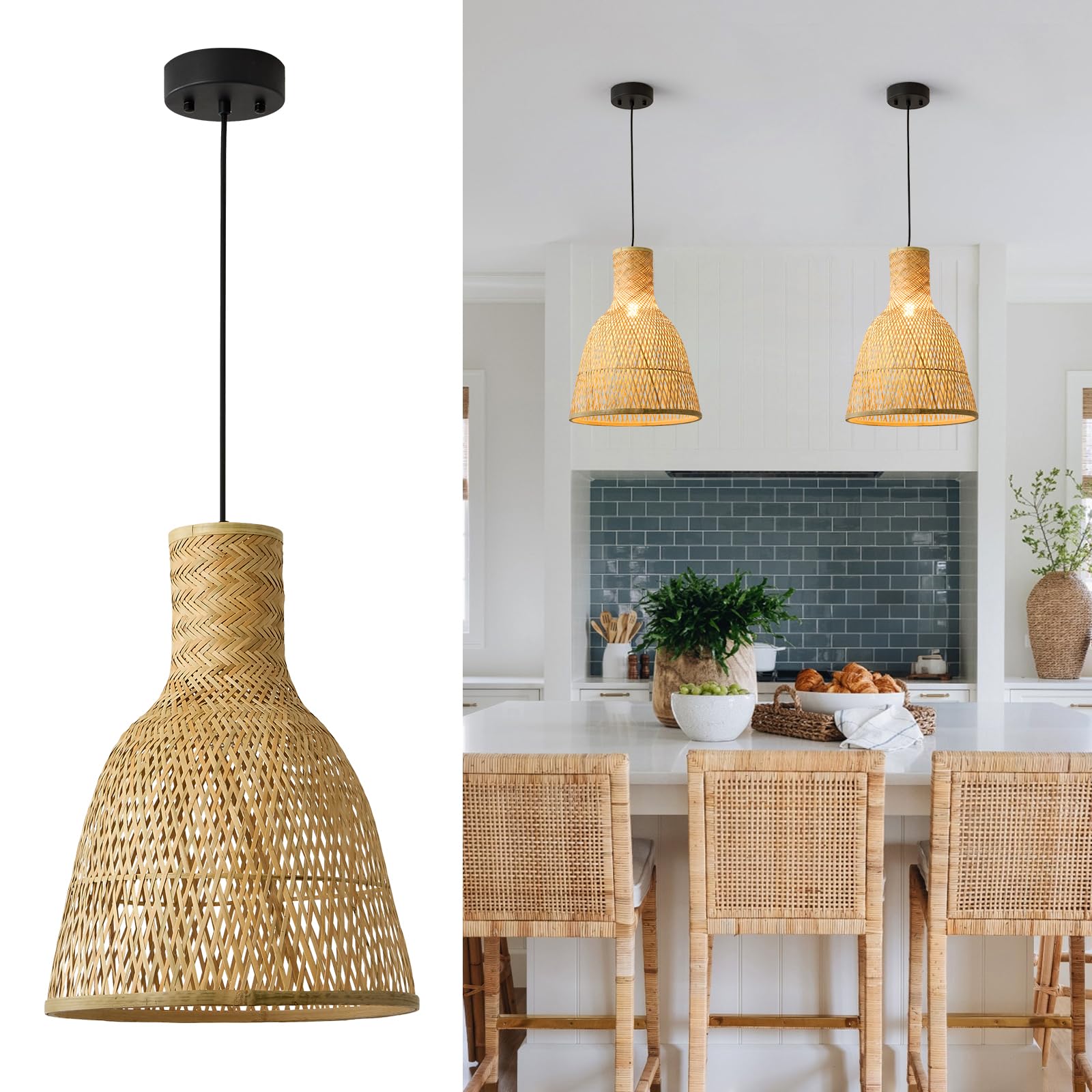 Photo 1 of Eccuslon Natural Bamboo Pendant Light, 13.8" Basket