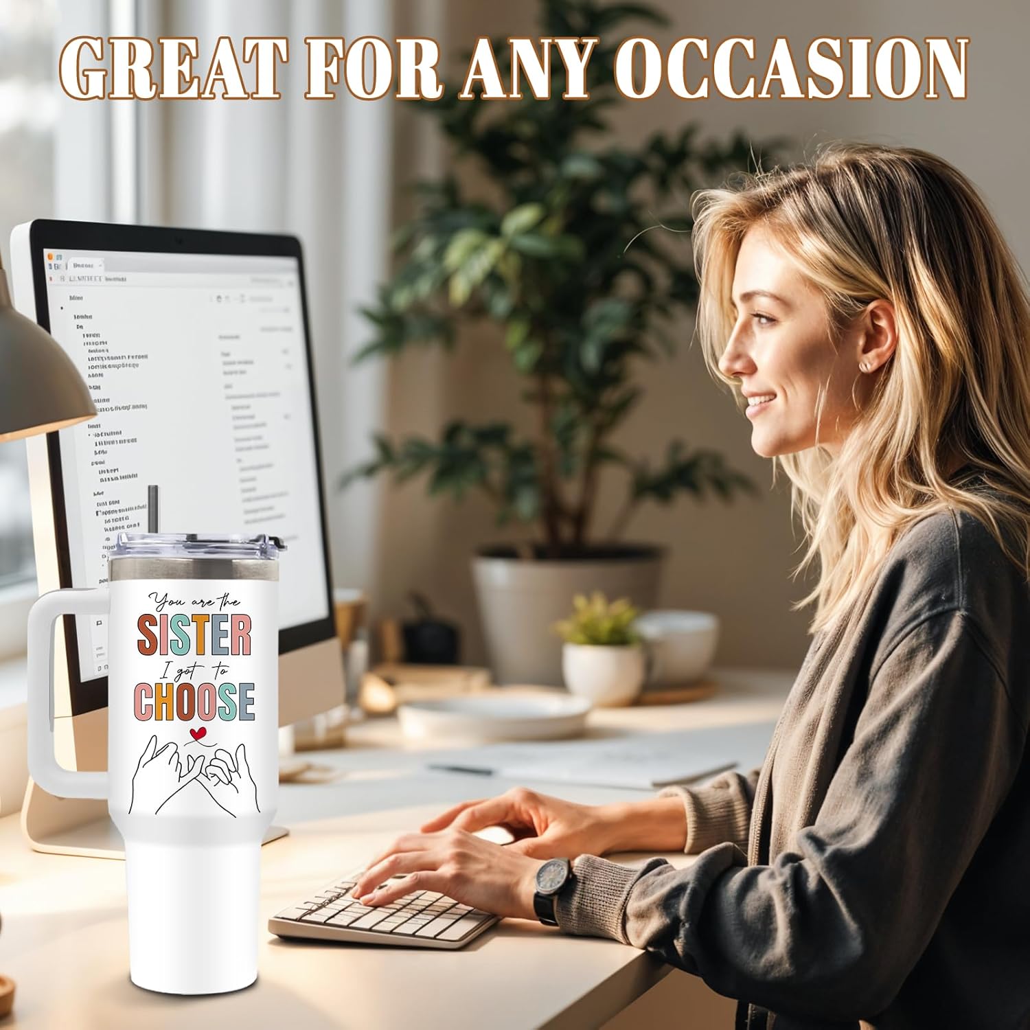 DUUV Friendship Gifts for Women Friends, 40 Oz Sister Stainless Steel Tumbler with Handle and Straw, Friends Tumbler for Birthday Christmas Thanksgiving, Friendship Gift for Sister BFF Female, 1PCS - Image 7