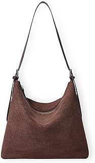 Yarnic Suede Shoulder Bag for Women, Slouchy Hobo Tote Purse with Adjustable Strap, Faux Suede Brown Handbag for Office Work Travel