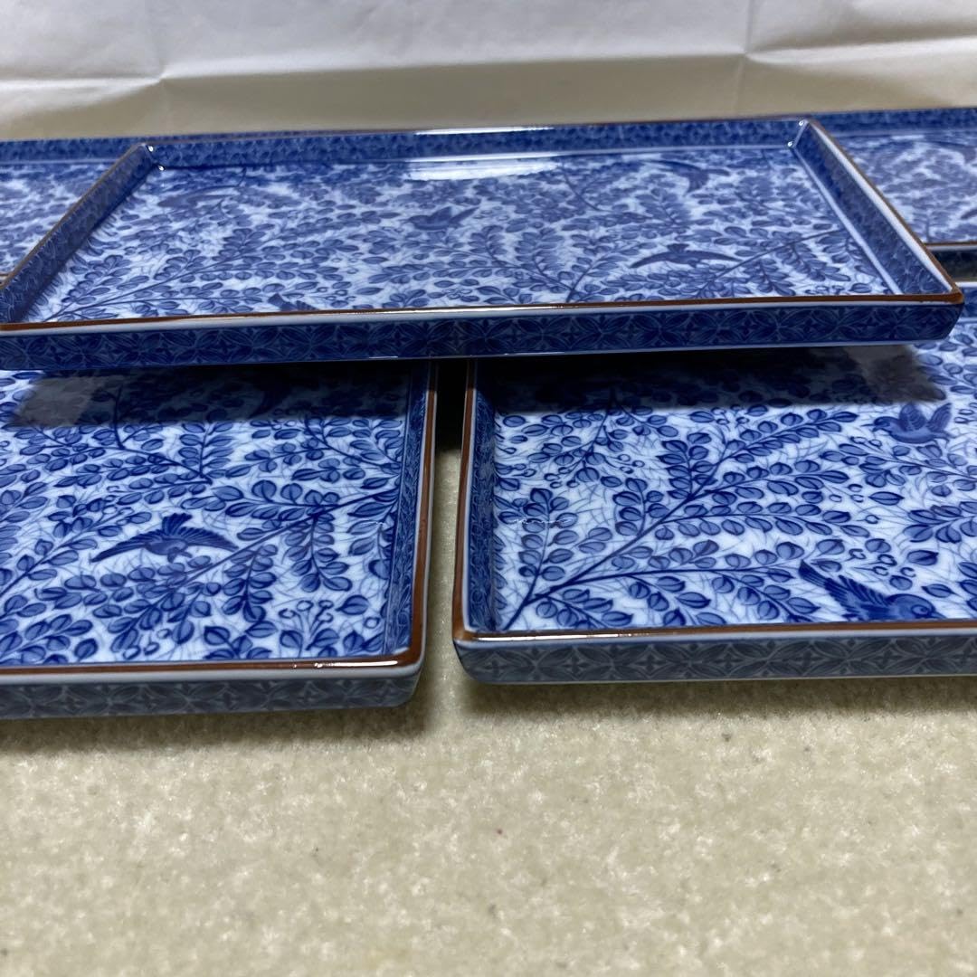 三洋陶器 龍峰窯 染付 糸唐草 焼物皿揃 長角皿揃 長皿 和食器 三洋陶器