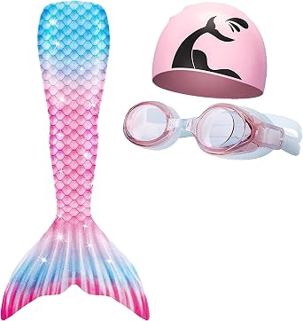 TianQingShop Swimmable Mermaid Tail Adult Women Swimming Baiting Suit Mermaid Costume Swimsuit with Goggles Can Add Monofin Fins, GB27 3pc