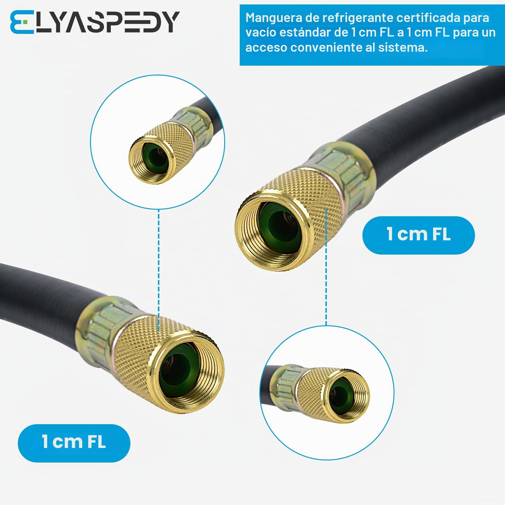HV1 - Manguera de vacío de 1 cm, 5 pies, accesorios: 1 cm x 1 cm | Presión de ráfaga: 4000 (Psi), compatible con la mayoría de equipos de refrigeración y aire acondicionado, color negro