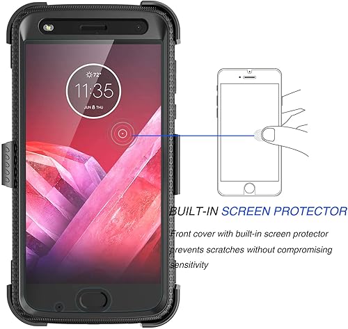 Miniatura 2 de Tekcoo Funda con clip para Moto Z2 ForceMotorola Moto Z2 Play, Tshell absorción de golpes pantalla integrada Cinturón de bloqueo giratorio seguro